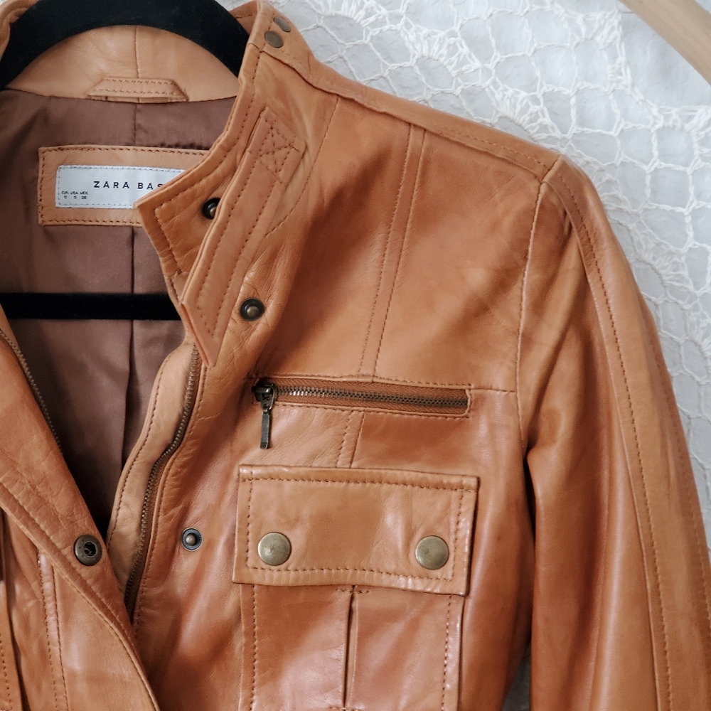 Zara Basic Leather Utility Multi Pocket Jacket - Picture 9 of 12